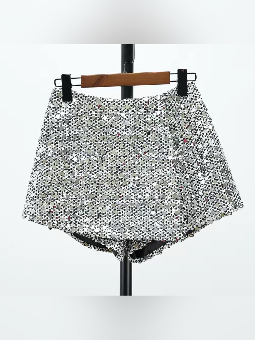 Bronx & Banco Blair Silver Sequin Embellished Mini HighRise Shorts NWOT - Picture 2 of 9